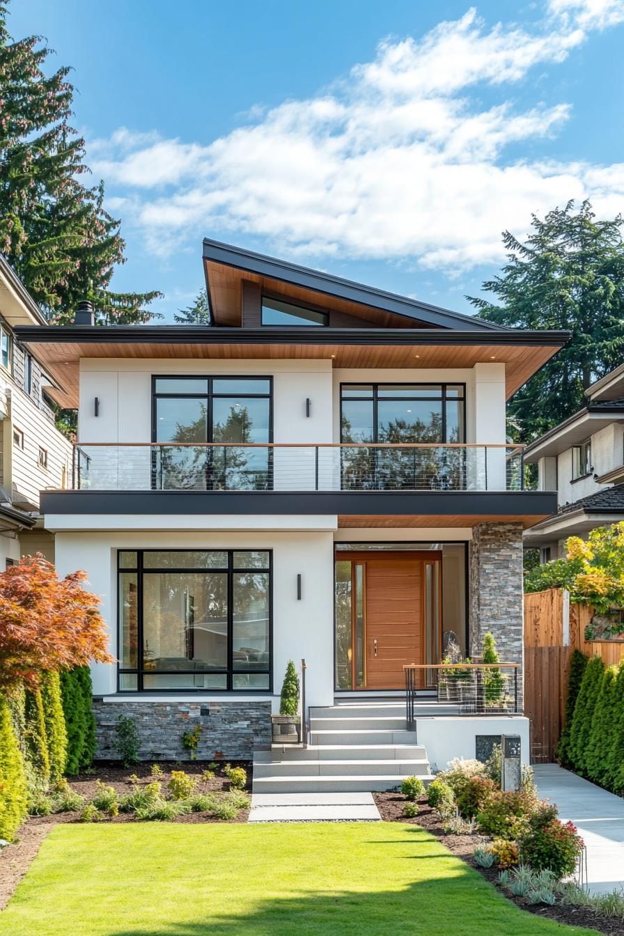 Contemporary house with a sloped roof and large windows