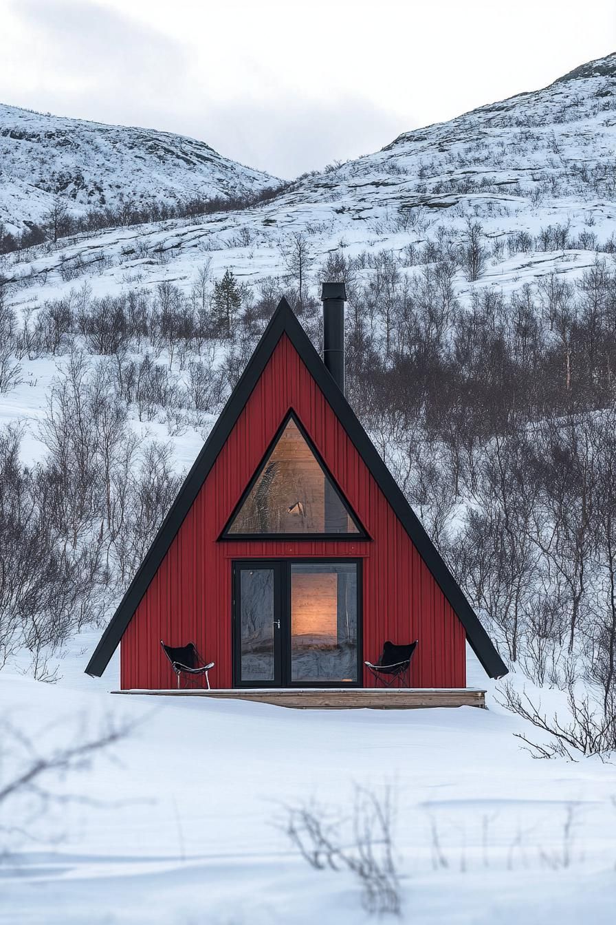 A-Frame Cabin Nestled in Snowy Landscape