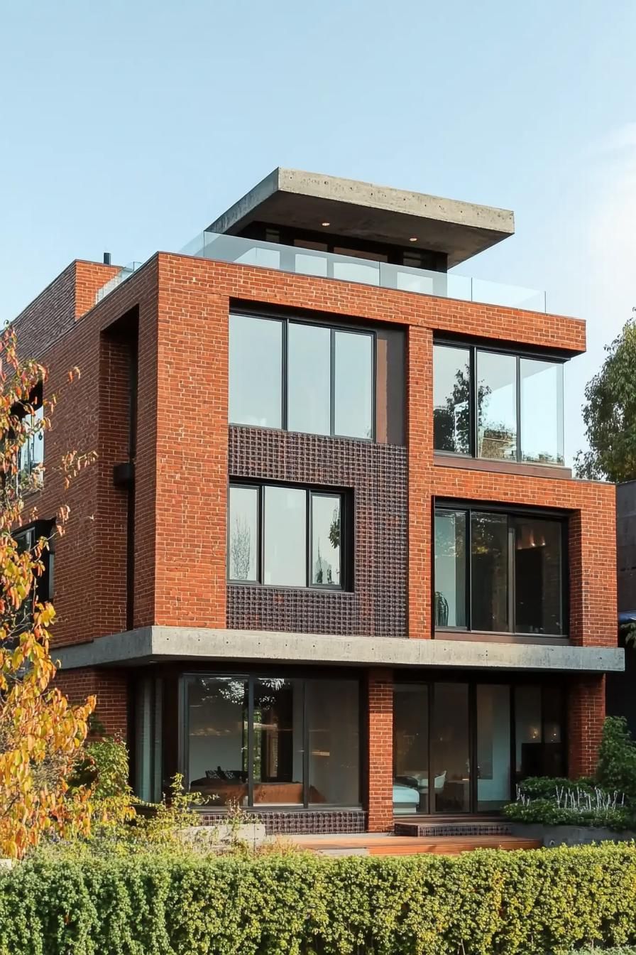 Modern house with large windows and brick facade