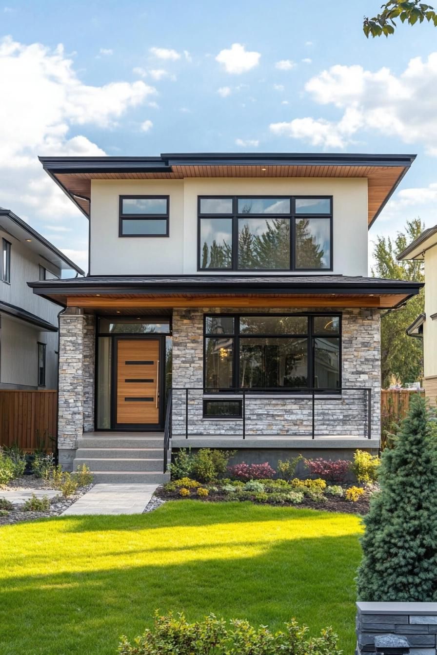 Two-Story House with Stone and Wood Facade