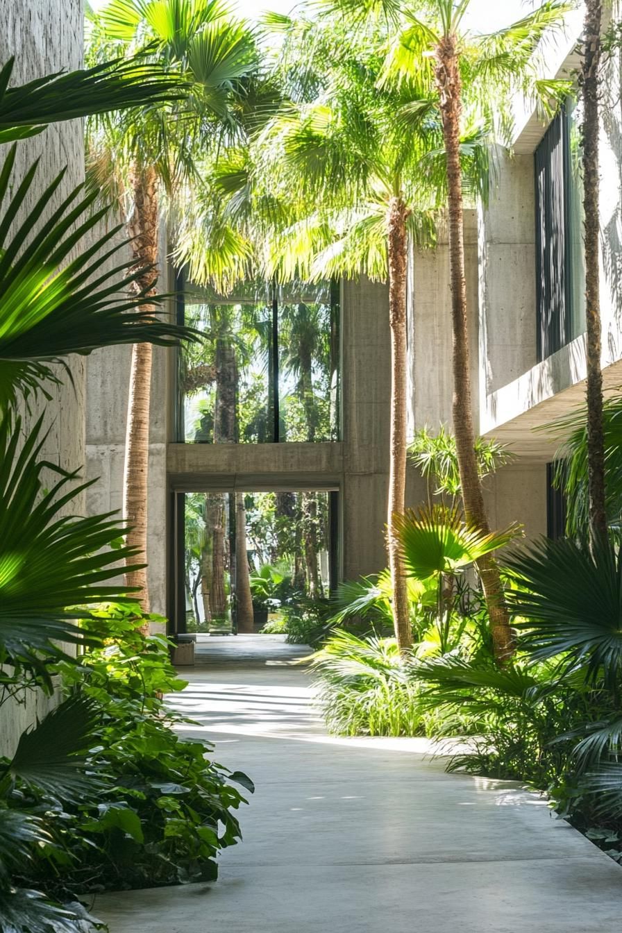 modern concrete villa design with textured siding the main entrace is large square shaped open hall on the far end of the hall the inner courtyard 1