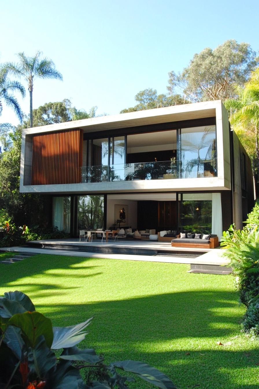 Contemporary house with glass façade in a tropical setting