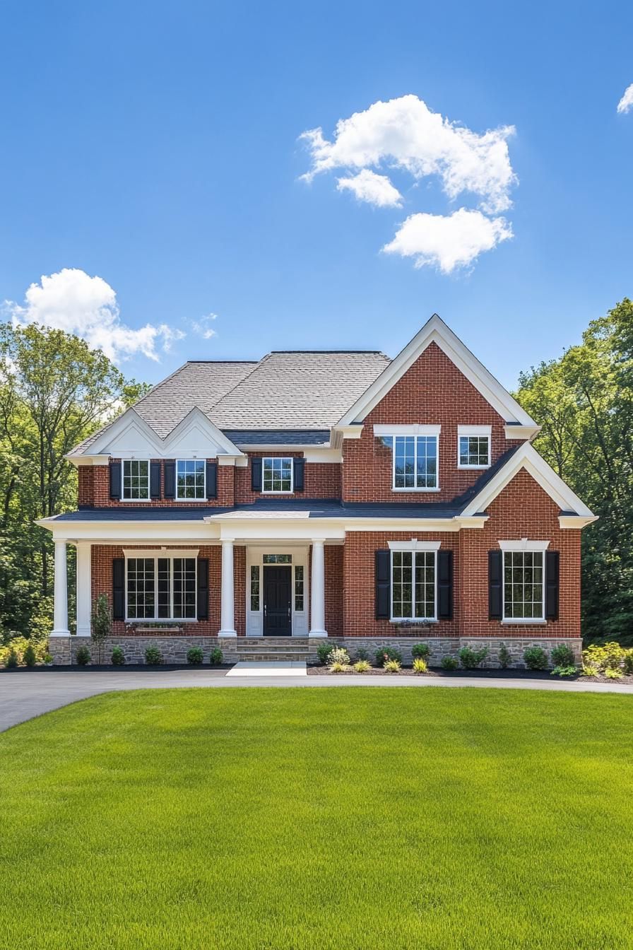 Classic Georgian home with columns and green lawn