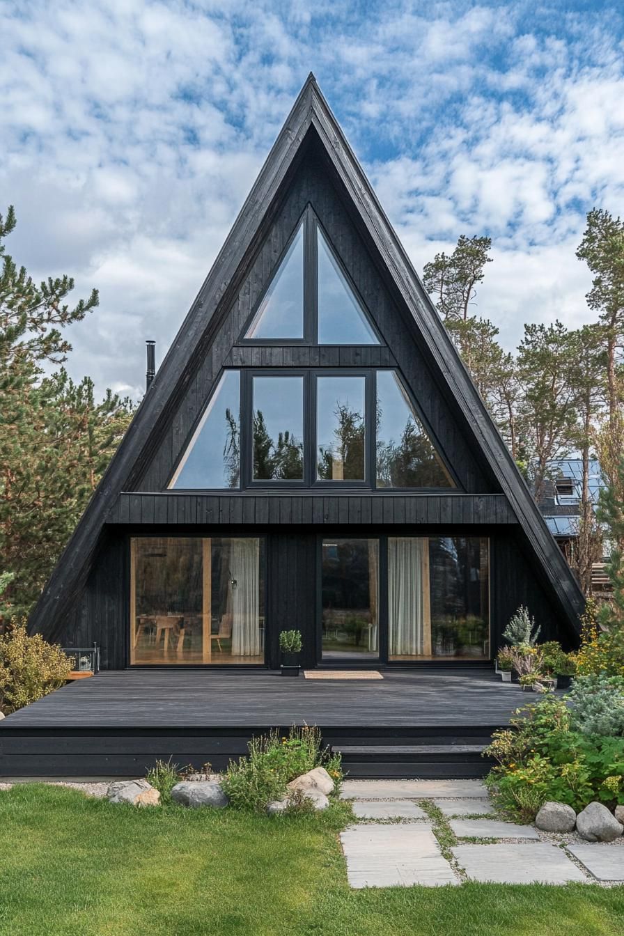 a frame house facade with charred timber cladding stunning Nordic landscape 1