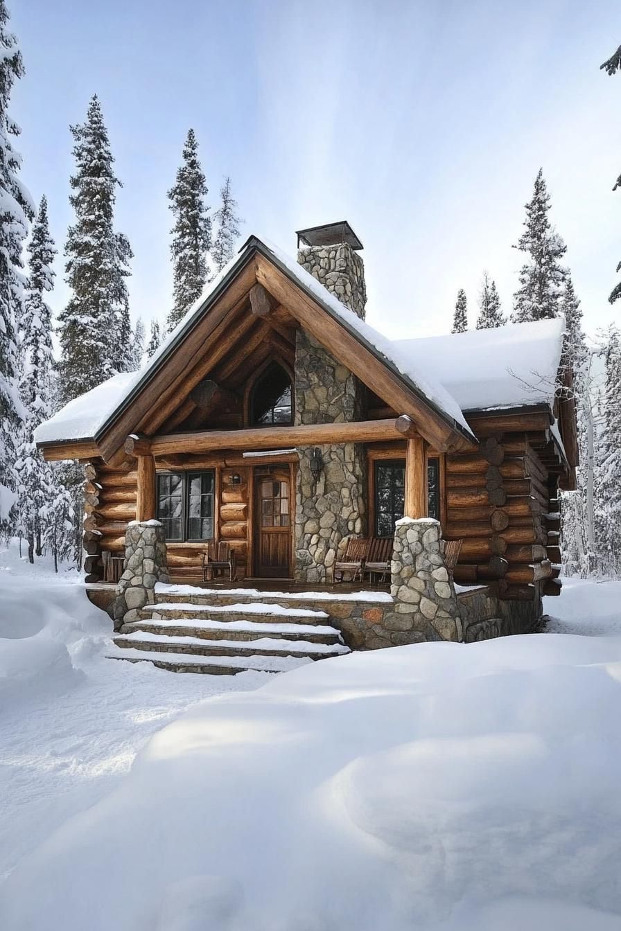 Charming log cabin nestled in a snowy forest