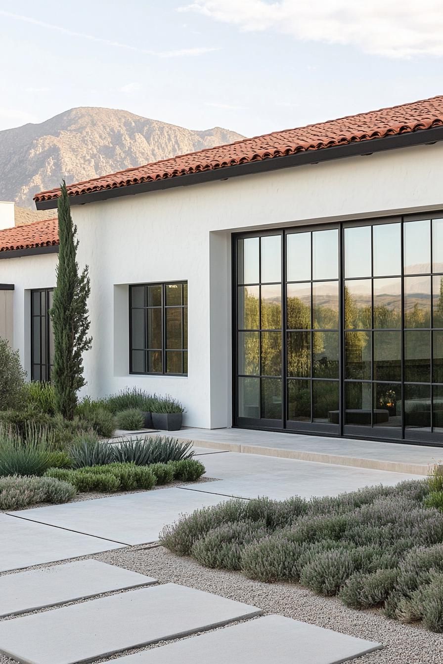 Modern Mediterranean house with large windows and terracotta roof