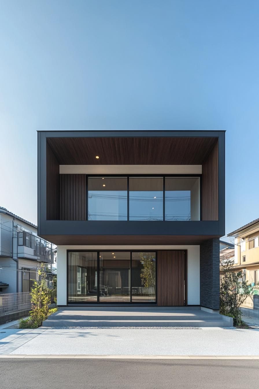 Modern cube-shaped house with large front windows