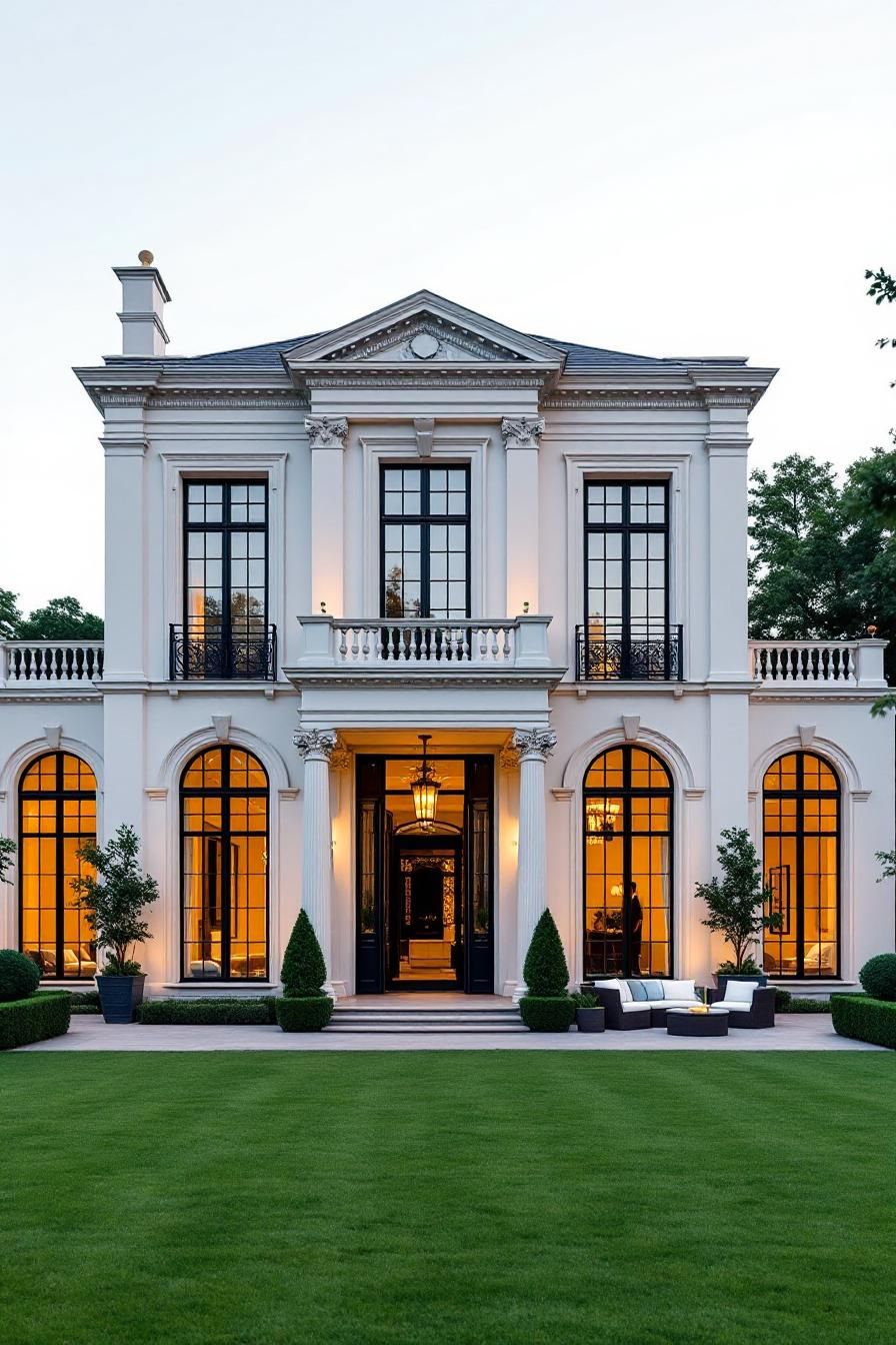 Luxurious mansion facade with elegant windows