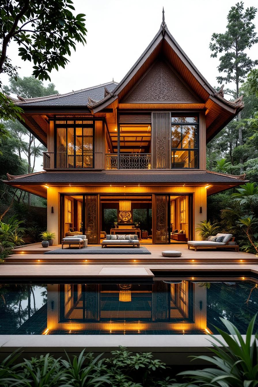 Luminous Thai house with a reflecting pool