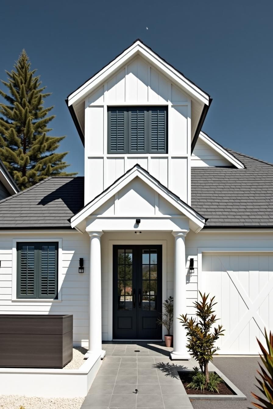 Charming suburban home with columns and dark shutters