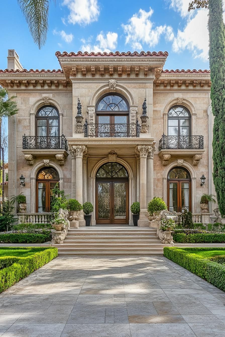 Luxurious mansion with grand entrance