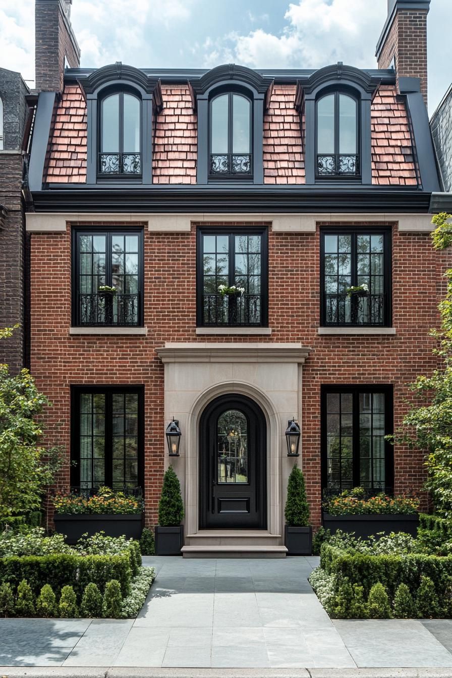 Elegant brick townhouse with black framed windows