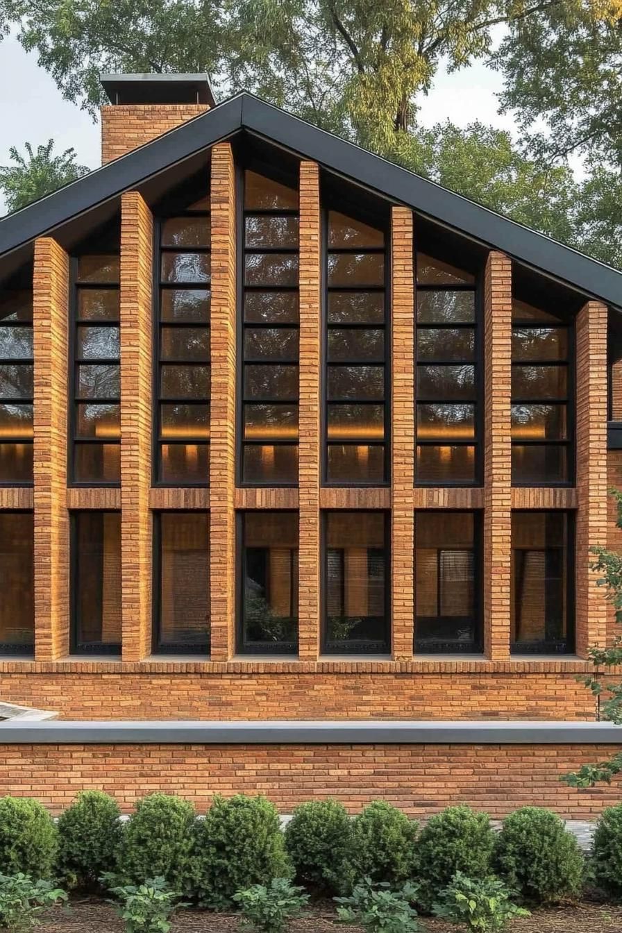 Brick house with tall, angled windows