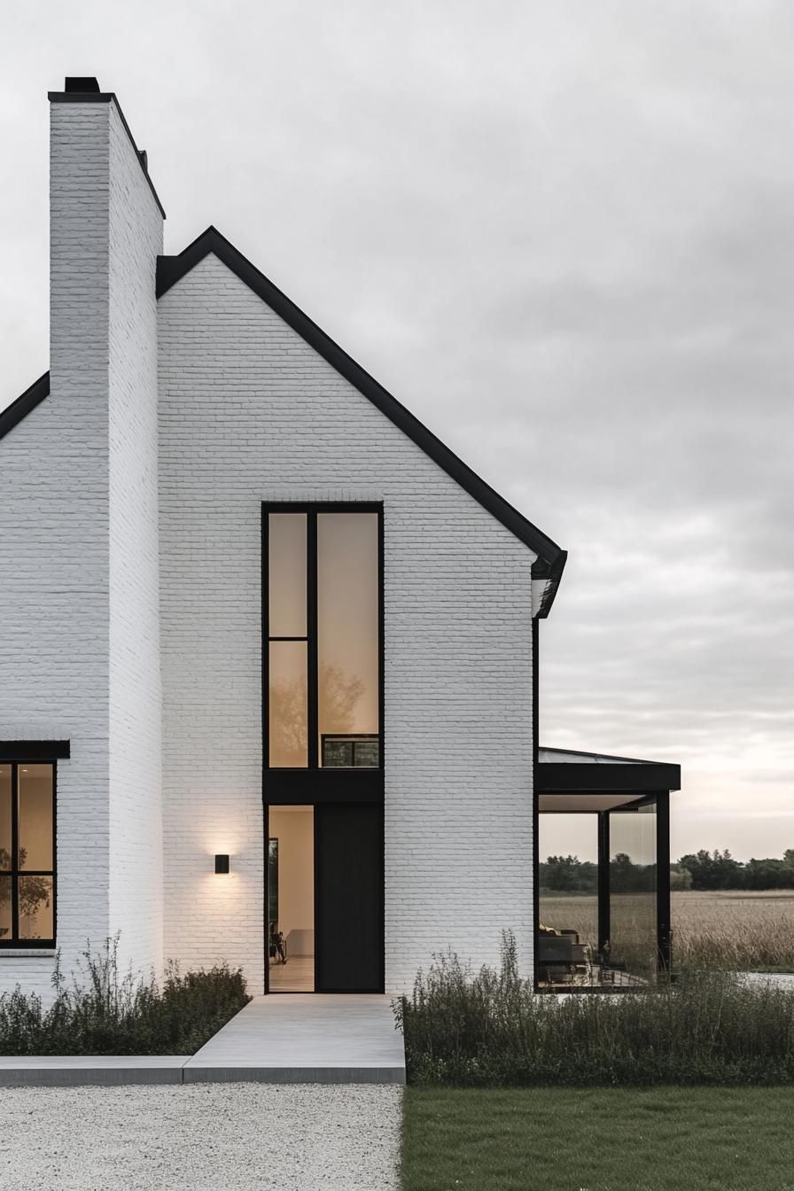 White house with black accents and large windows