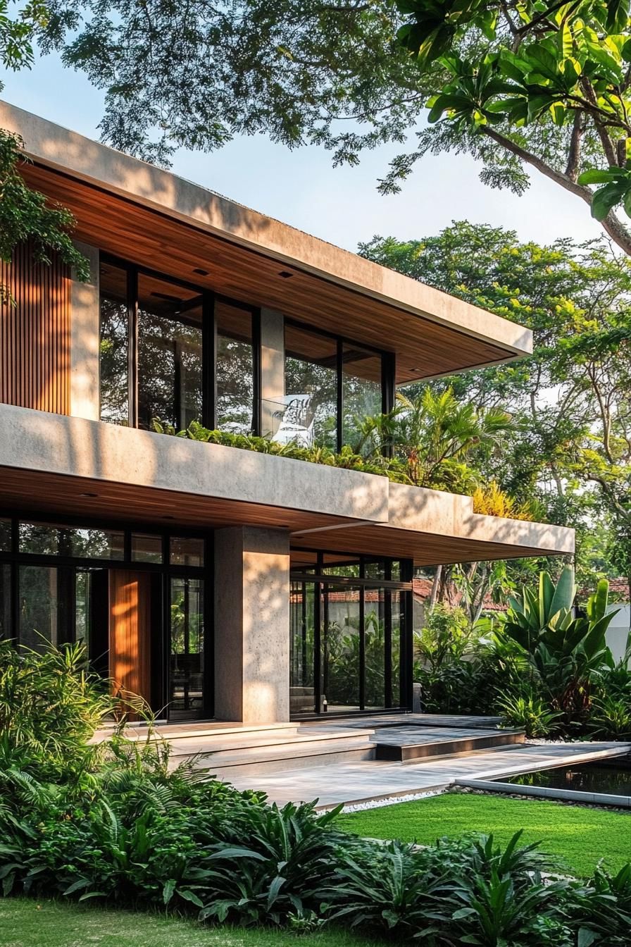 Modern Thai house with lush greenery