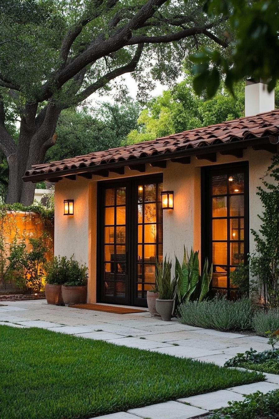 Cozy Spanish-style bungalow with warm lighting