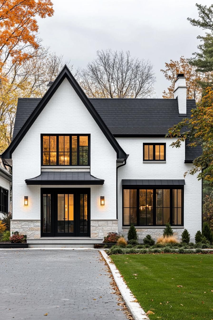 Stylish white house with black detailing