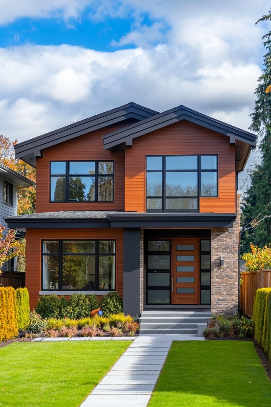 Modern two-story house with brick and wood details