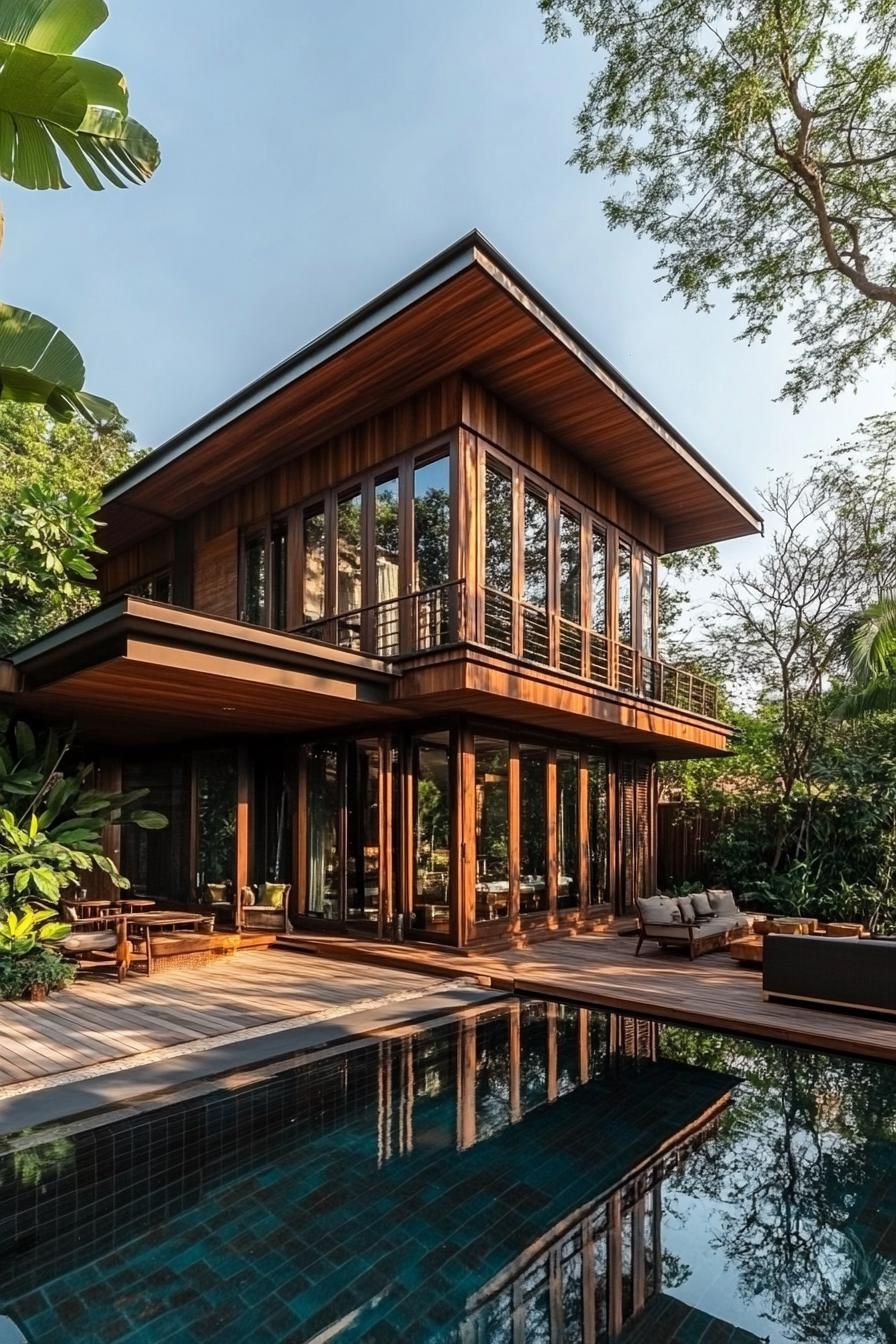 Modern Thai house with wood and glass