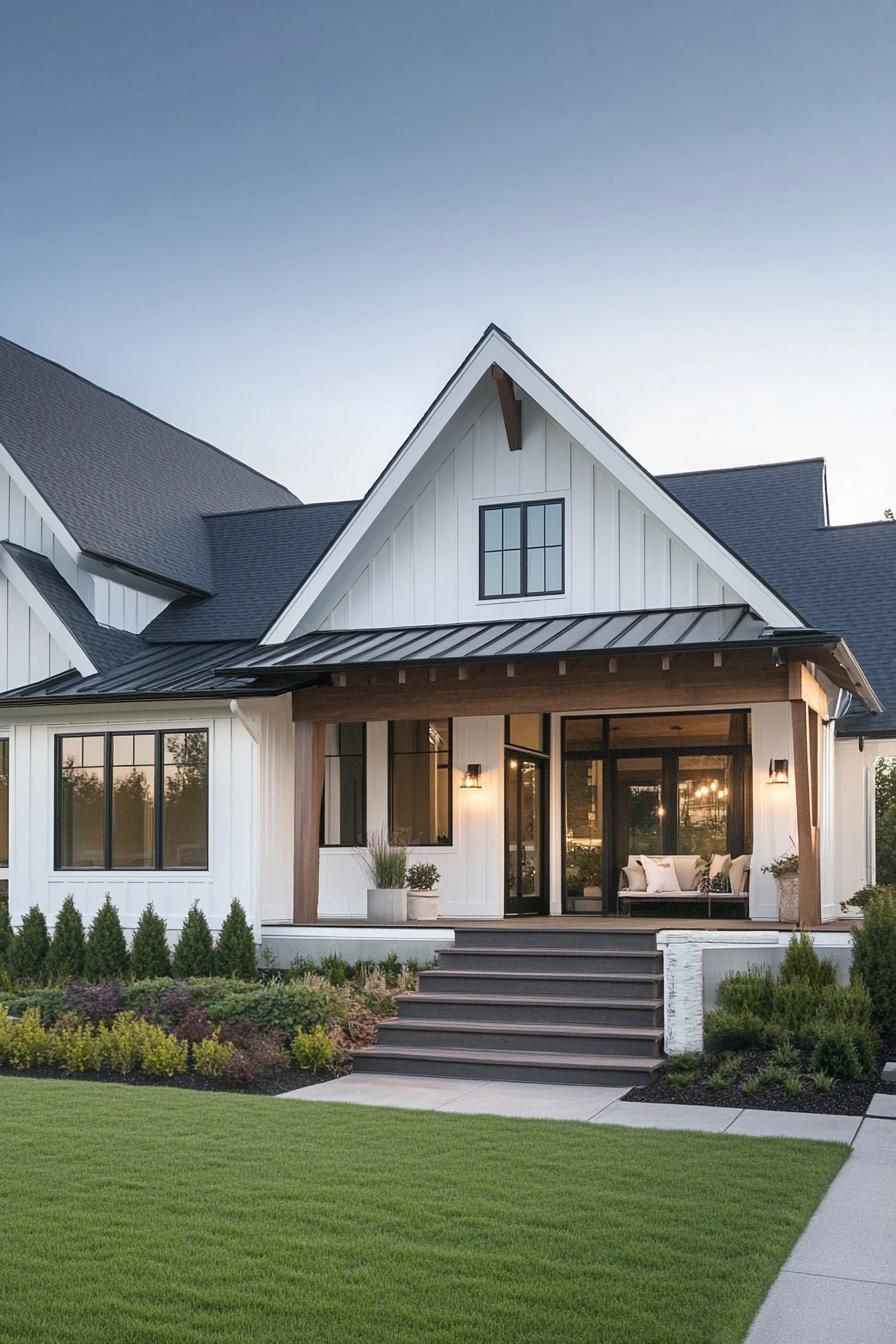 Modern farmhouse with inviting porch and gabled roof