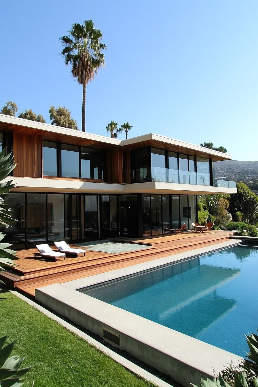 Contemporary house with glass walls and pool