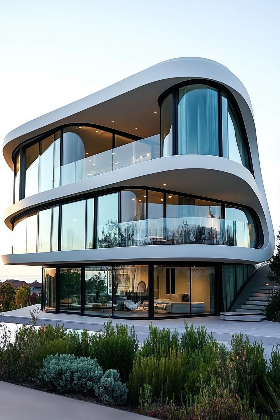 Sleek modern house with curved glass walls