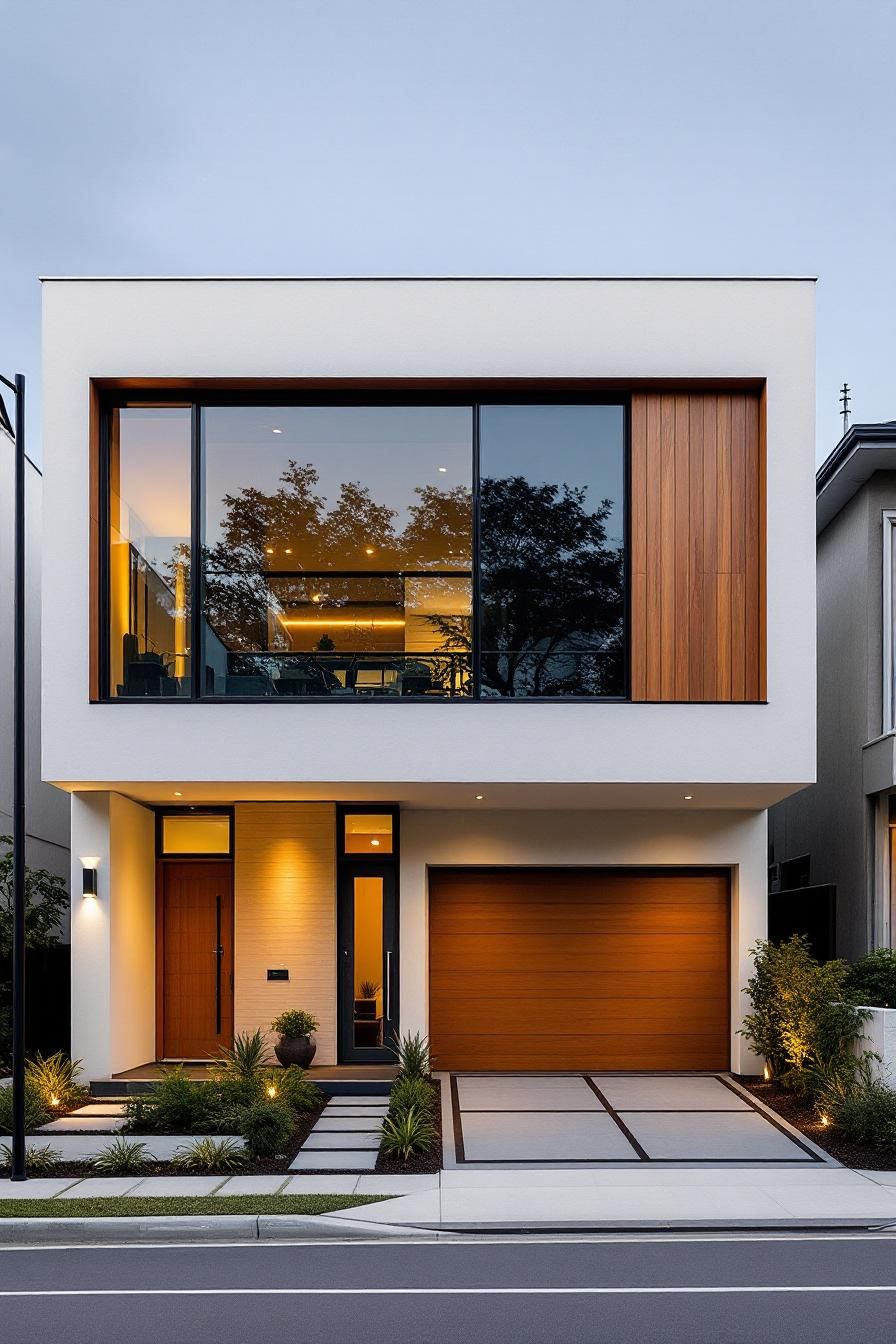 Modern house facade with wood accents