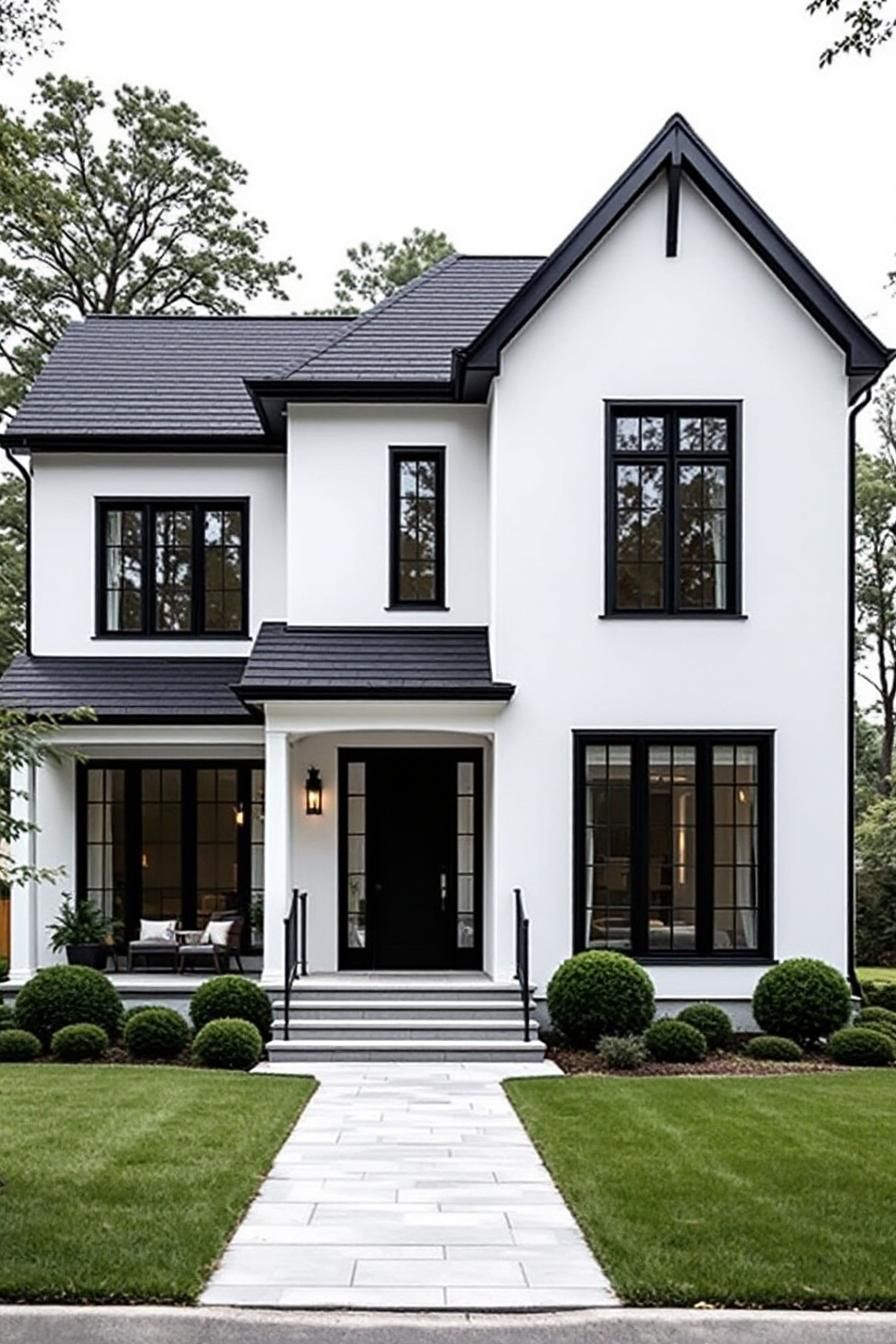 White home with bold black trim