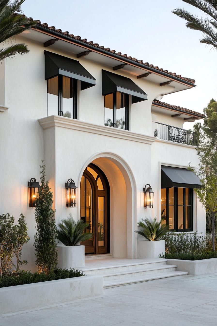 Elegant Mediterranean-style house with arched entry