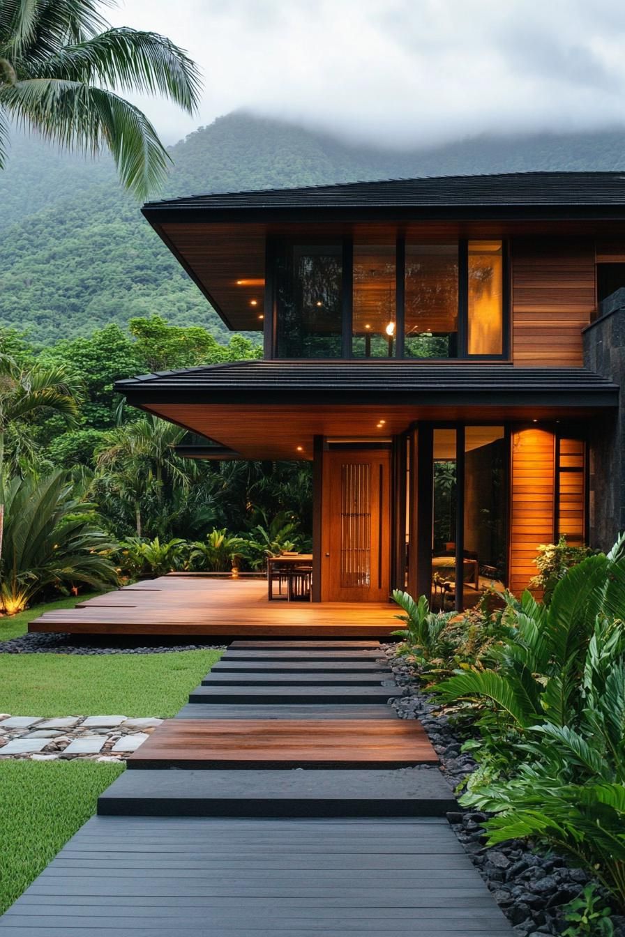 Modern tropical house with lush greenery