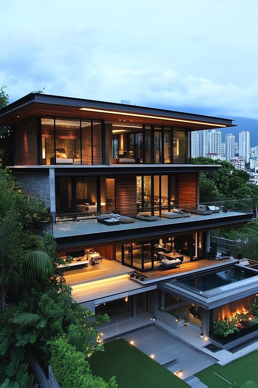 Modern Thai house with glass walls and multiple levels