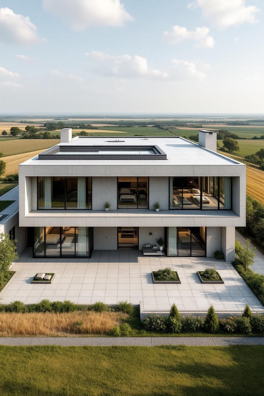 Modern concrete home with floor-to-ceiling windows