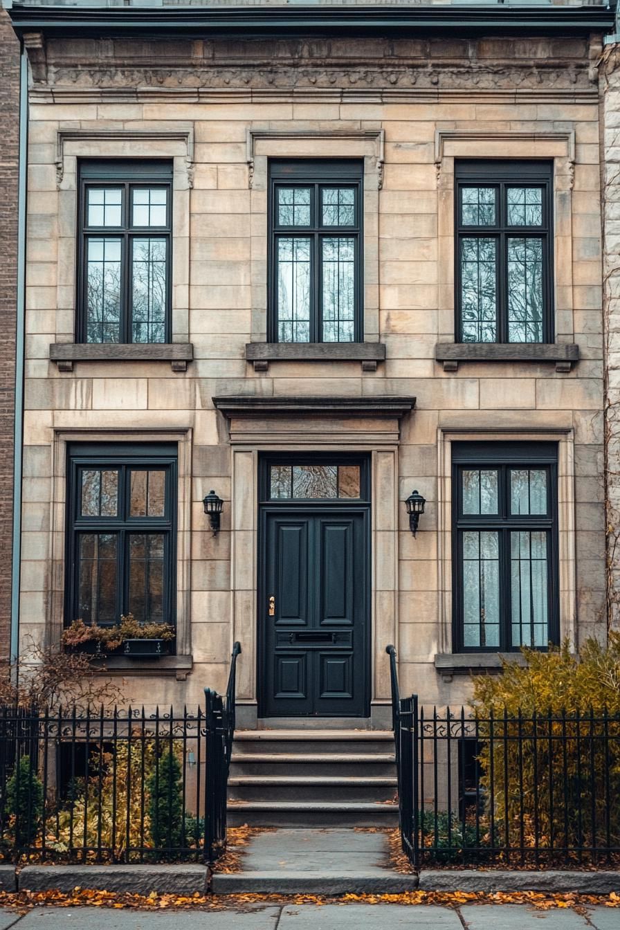 Classic townhouse facade with black accents