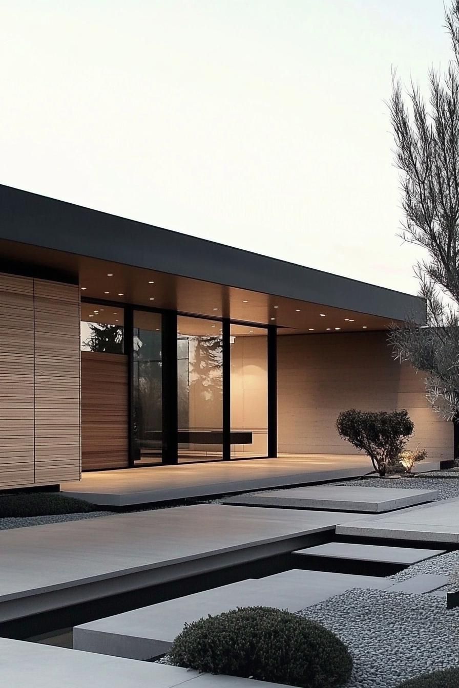 Modern minimalist house with sleek lines and large glass windows