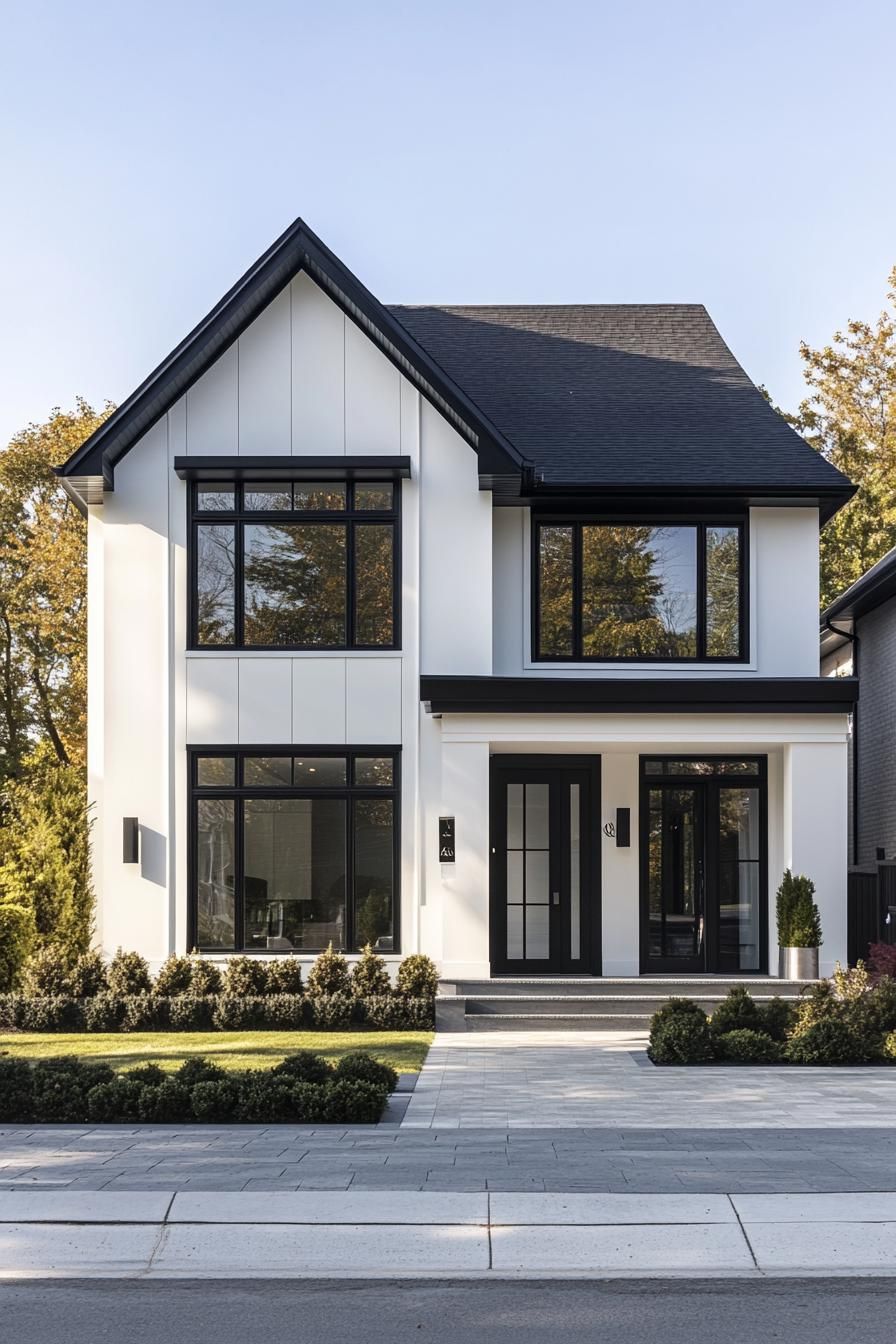 White house with black trim and windows