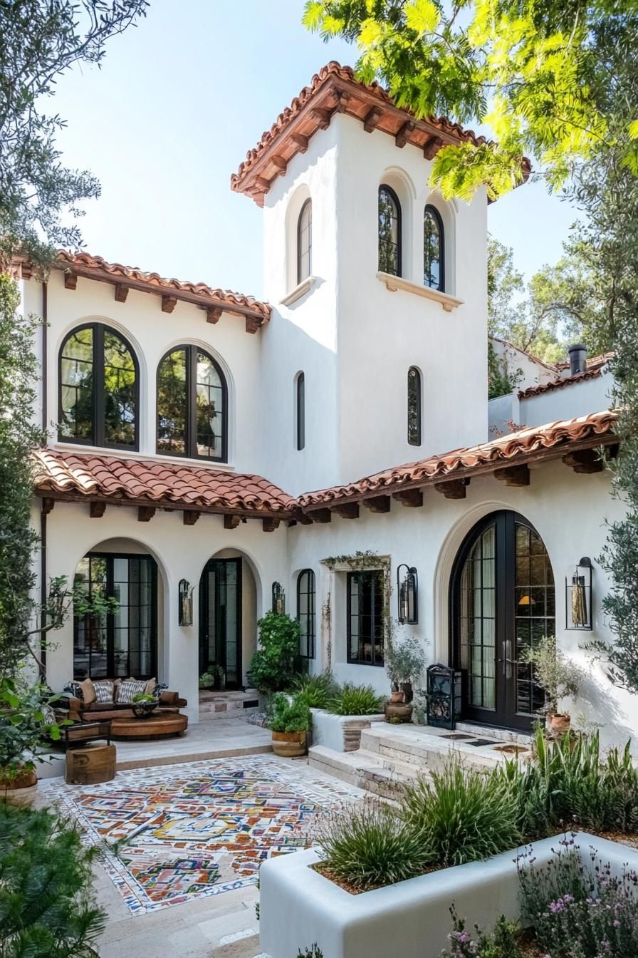 Courtyard villa with terracotta roof and mosaic patio