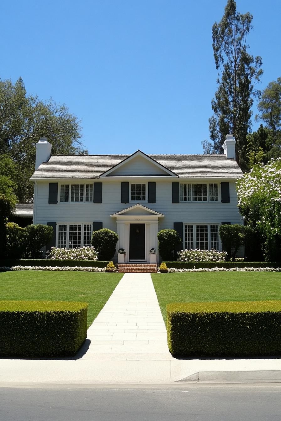 Classic house with white siding and a manicured lawn