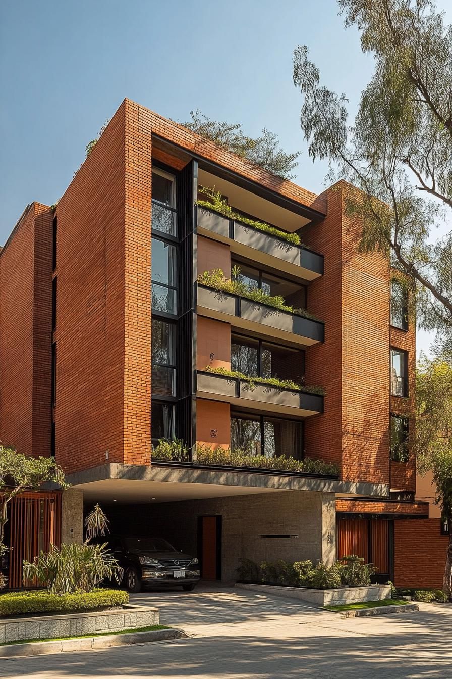 Contemporary brick house with vertical gardens