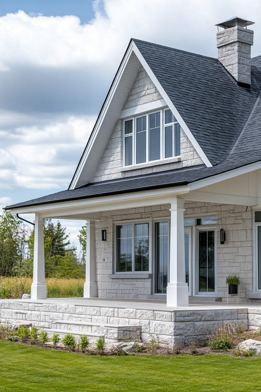 A charming stone house with a welcoming porch and bright windows