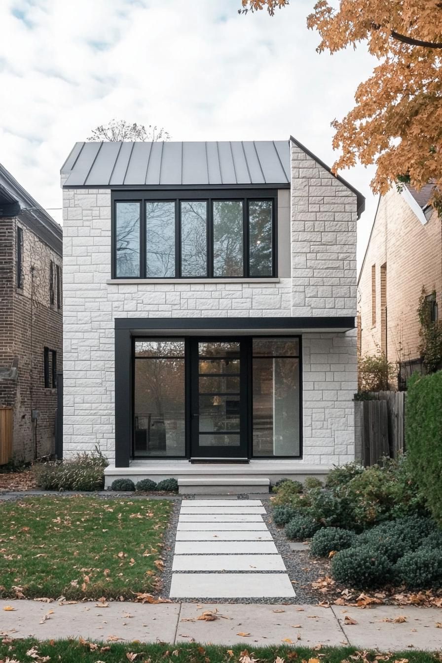 Contemporary stone house with geometric design