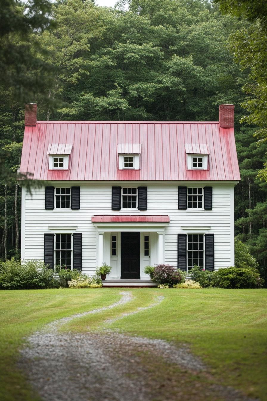 Classic two-story white house with a red roof