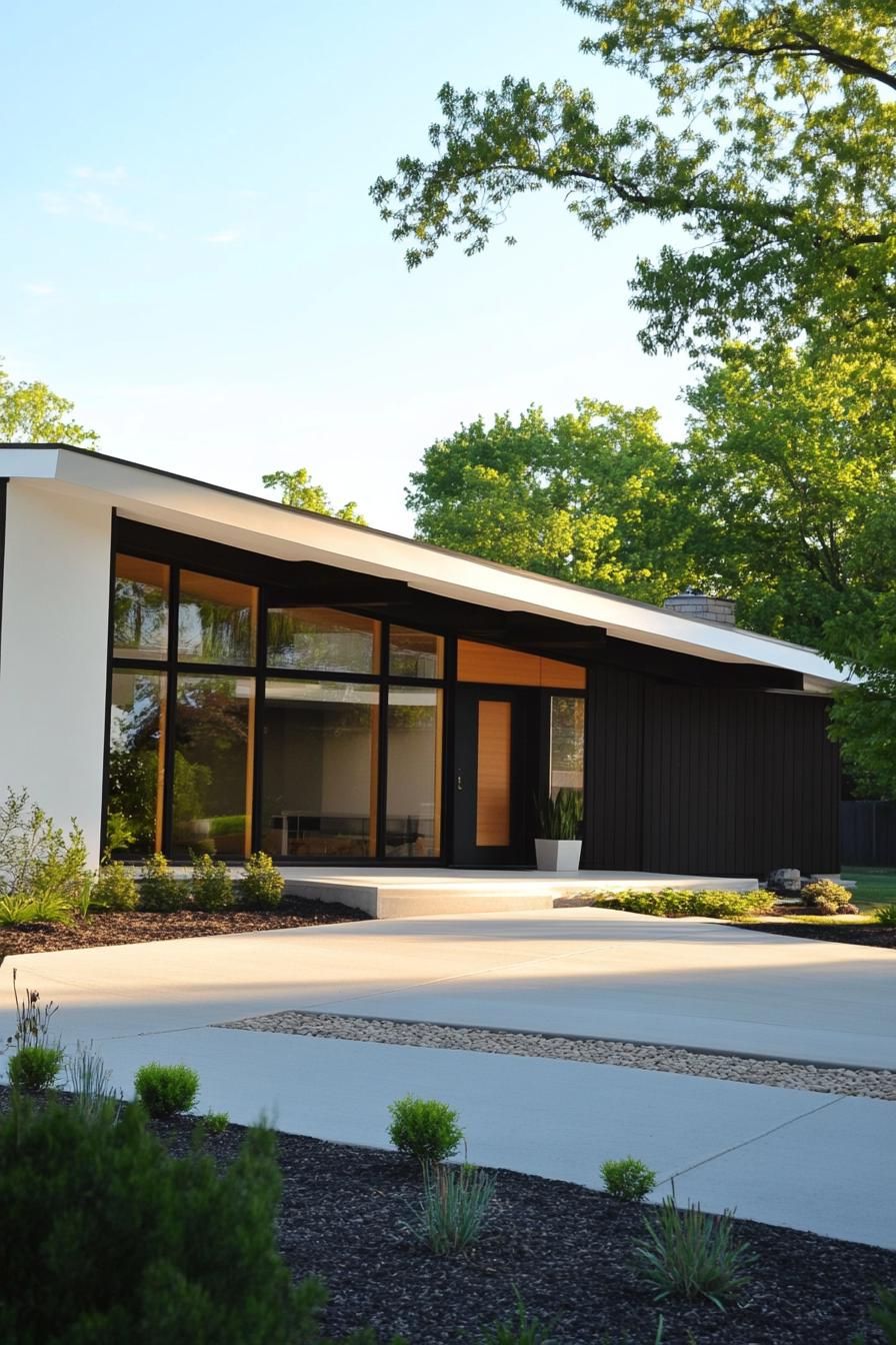 Modern house with a sleek skillion roof and large glass windows