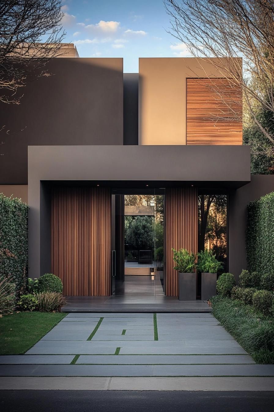 Modern facade featuring clean lines and natural elements