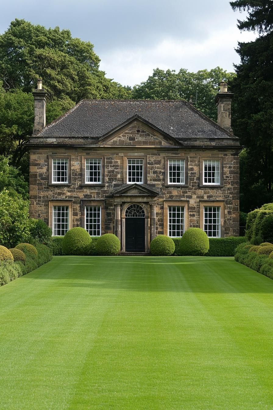 Front view of a Georgian house with manicured lawn