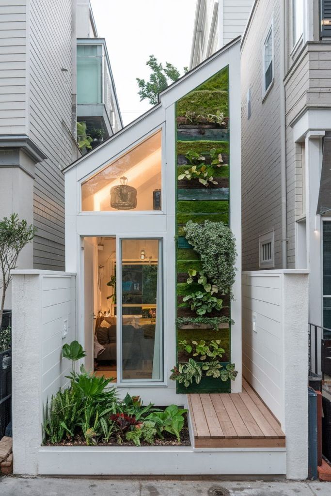 tiny house with garden between townhouses