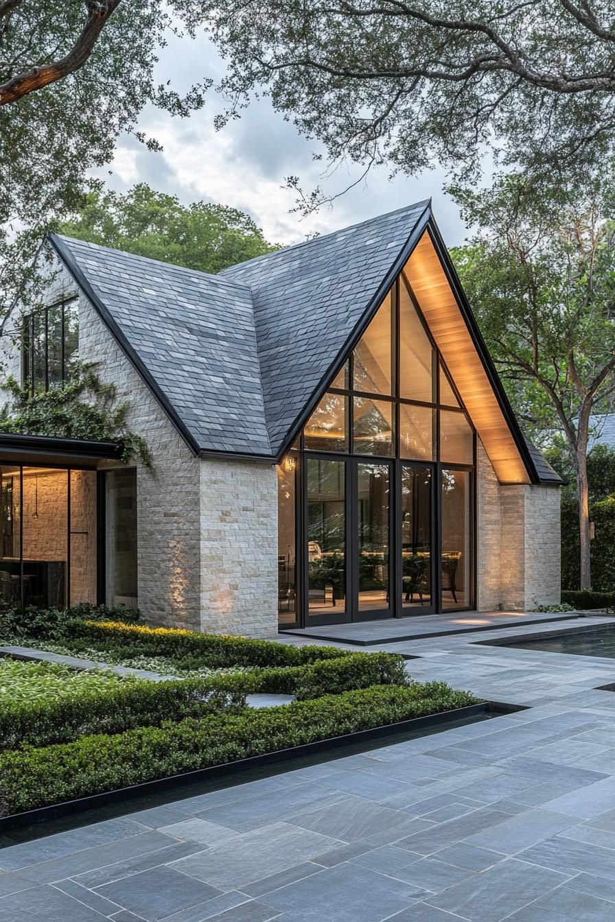 Modern cottage with glass and stone