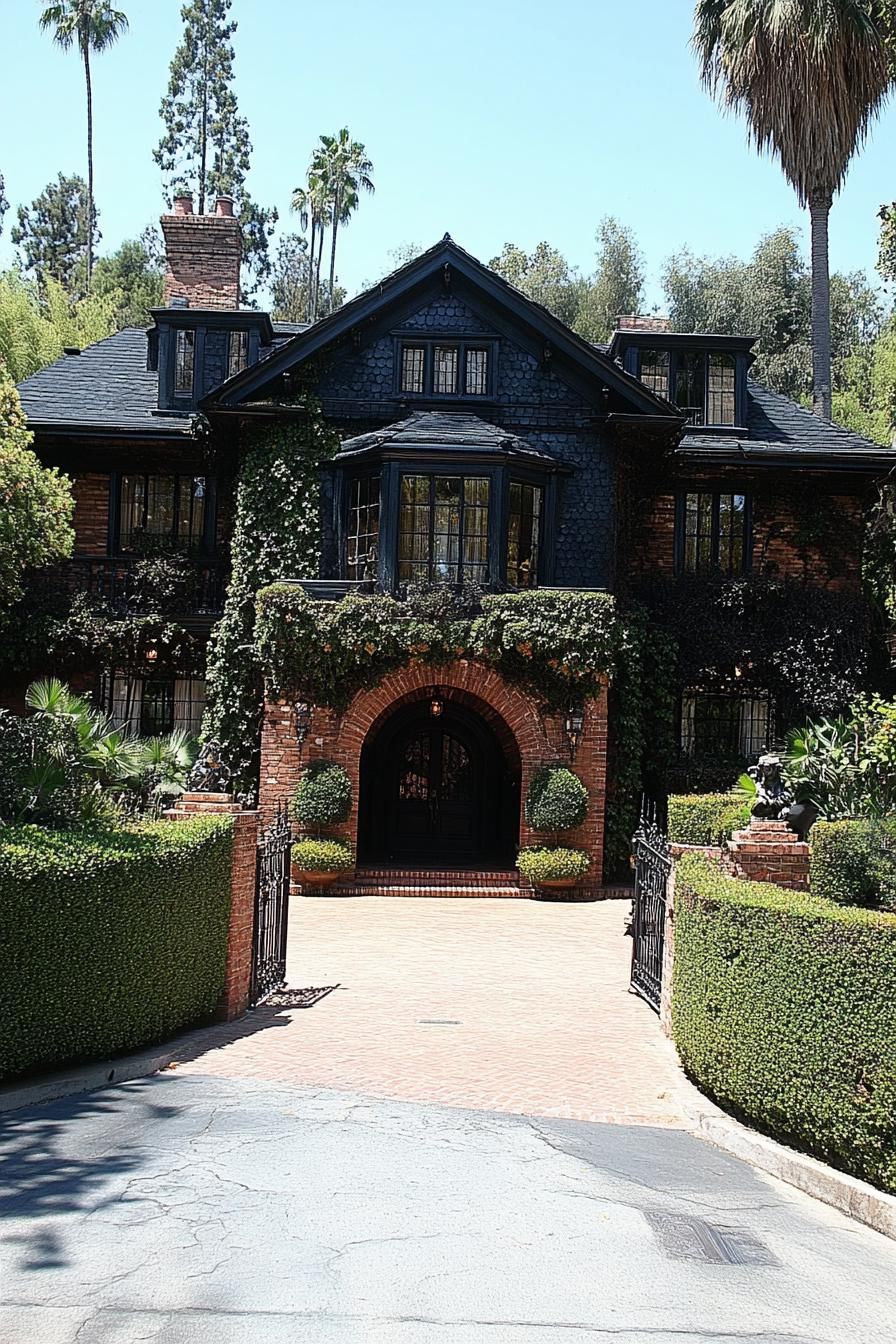 Charming house with ivy-covered brick facade and black trim