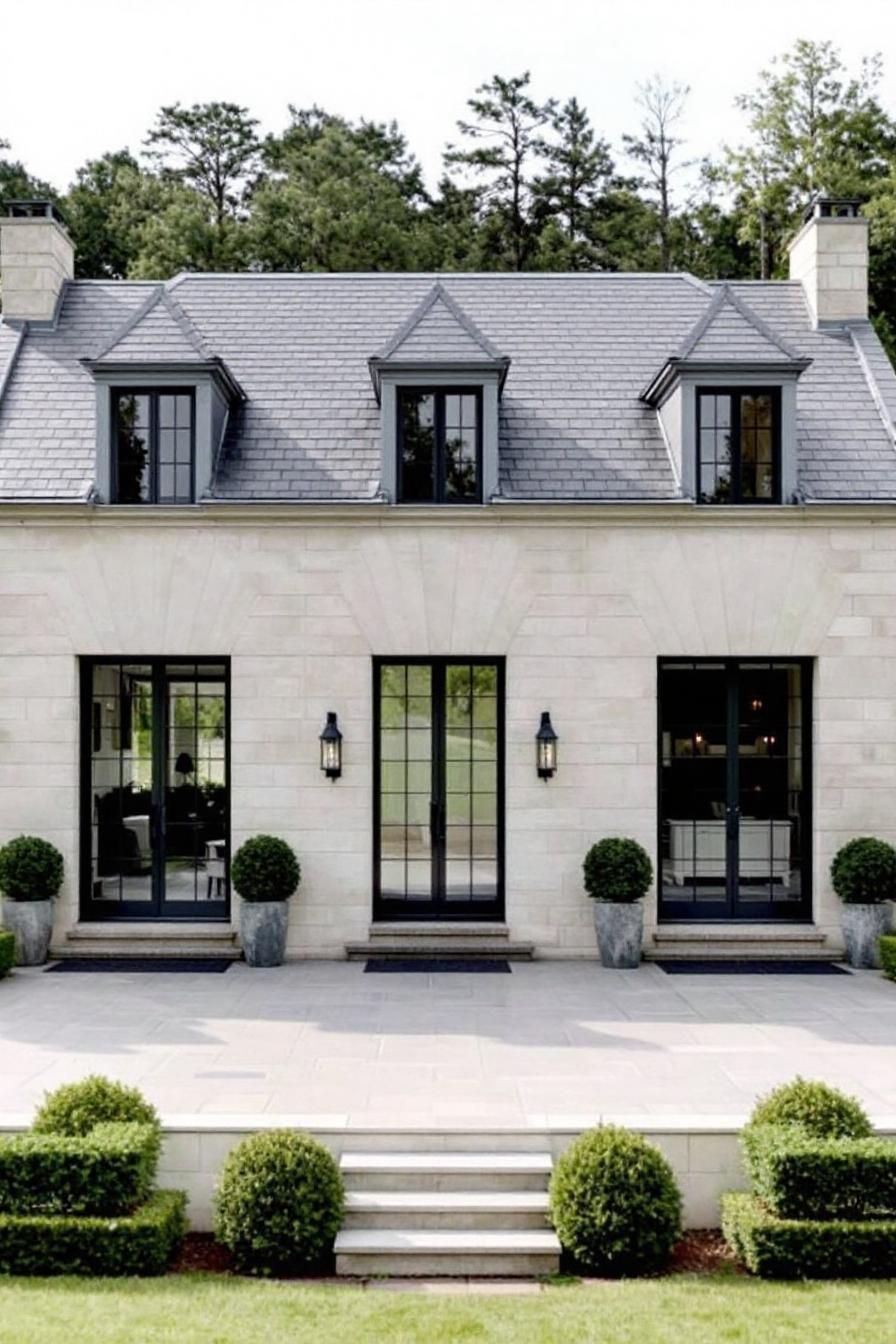 French-Jazzed Stone Bungalow in Woods