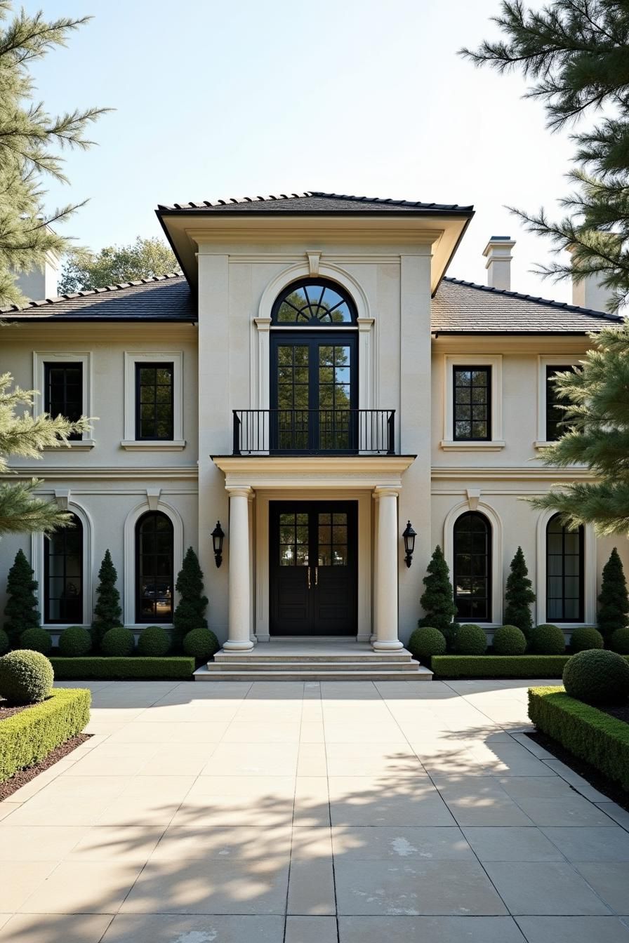 Grand house with columns and arched windows