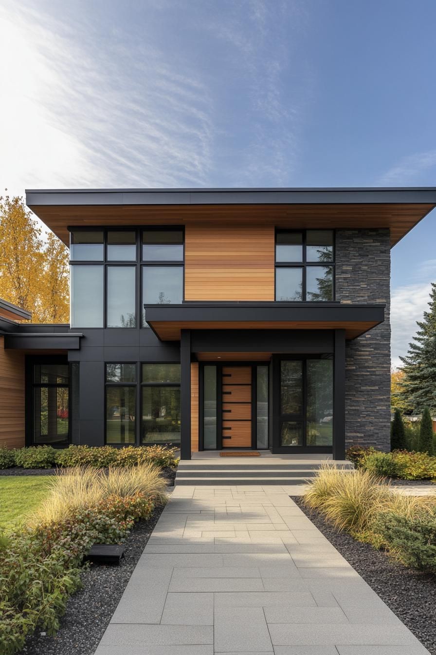 Modern house with stone and wood elements